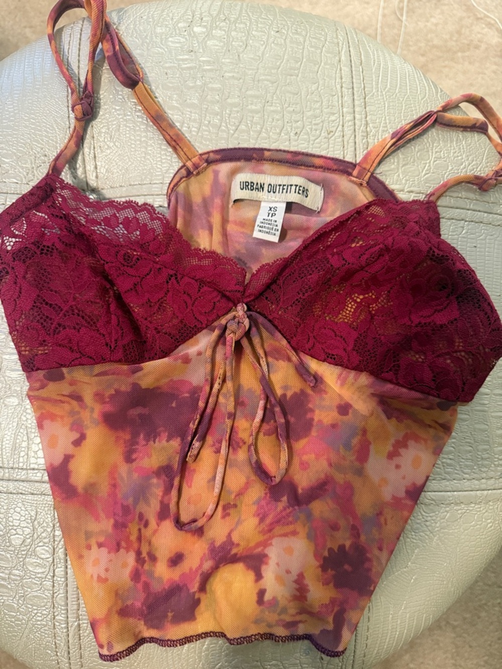Urban Outfitters Tie-Dye Lace Bustier Cami - Magenta & Mustard